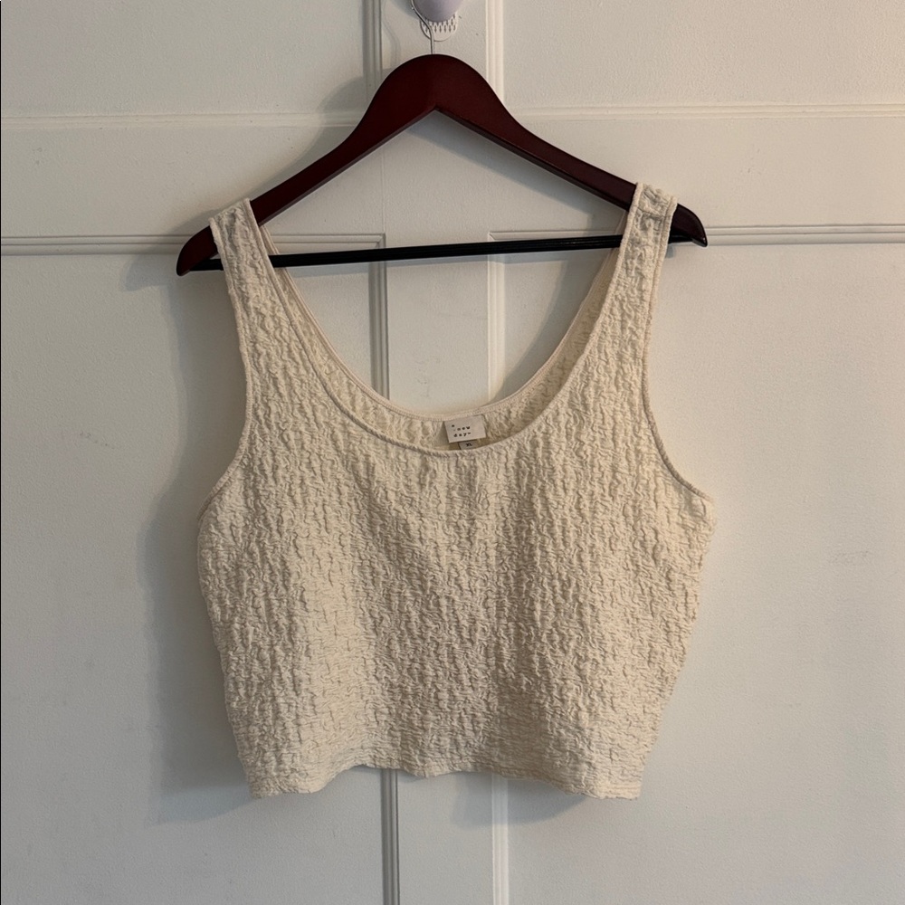 a new day Cream Textured Crop Top